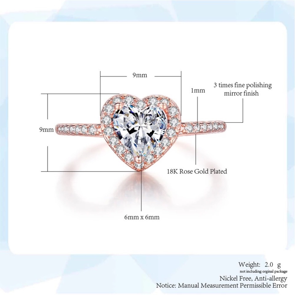 Heart ring rose gold cubic zirconia stone love jewelry - Picture 5 of 6